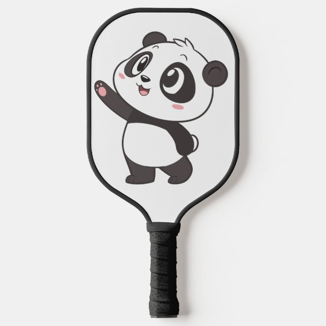 Cute Panda Bear Waving – Pickleball Paddle Design (Front)