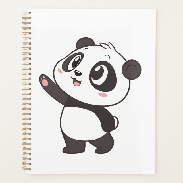 Cute Panda Bear Waving – Planner Cover Design (Front)