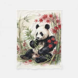 Cute Panda Bear With Pink Wildflowers Fleece Blank Blanket