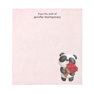 Cute Panda Bear with Rose Bouquet Notepad