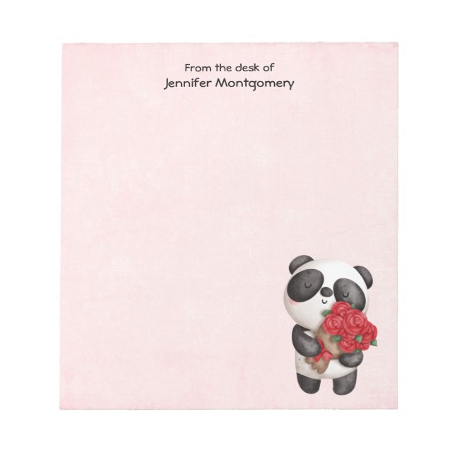 Cute Panda Bear with Rose Bouquet Notepad (Front)