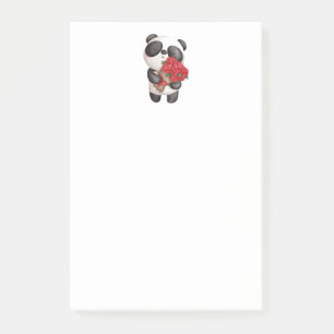 Cute Panda Bear with Rose Bouquet Post-it Notes