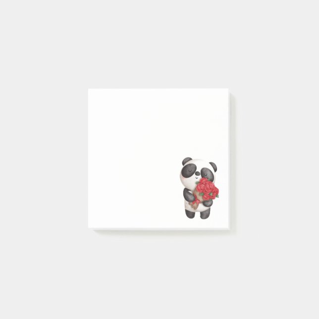 Cute Panda Bear with Rose Bouquet Post-it Notes (Front)