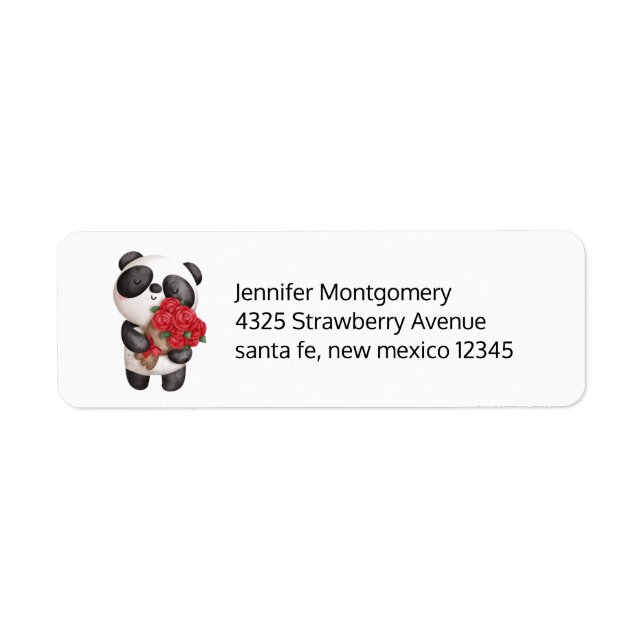 Cute Panda Bear with Rose Bouquet Return Address Label (Front)