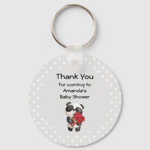 Cute Panda Bear with Rose Bouquet Thank You Key Ring