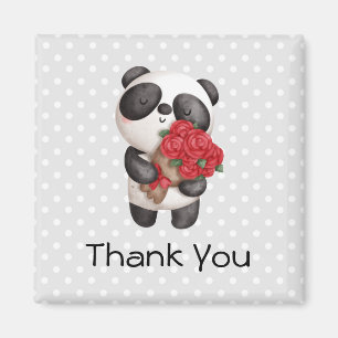 Cute Panda Bear with Rose Bouquet Thank You Magnet
