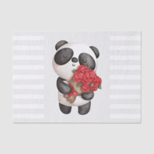 Cute Panda Bear with Rose Bouquet Tissue Paper