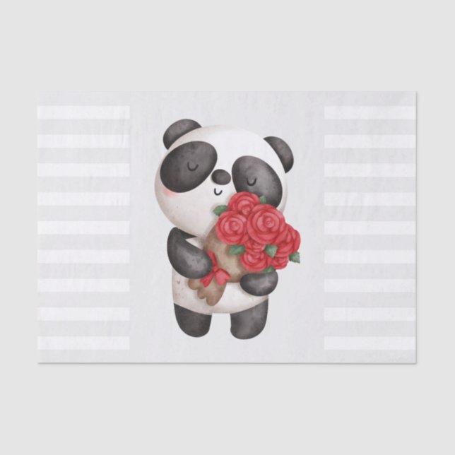 Cute Panda Bear with Rose Bouquet Tissue Paper (Front)