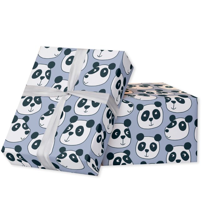 Cute Panda Bear Wrapping Paper (Fun panda bear cartoon blue gift wrapping paper roll)