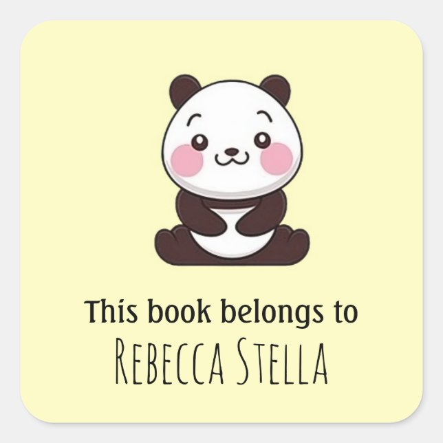Cute panda bear yellow square sticker (Front)