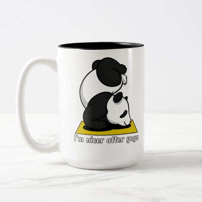 Cute Panda Bear Zen Yoga Workout Two-Tone Coffee Mug (Left)