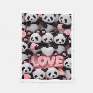 Cute Panda Bears and LOVE Letters Fleece Blanket