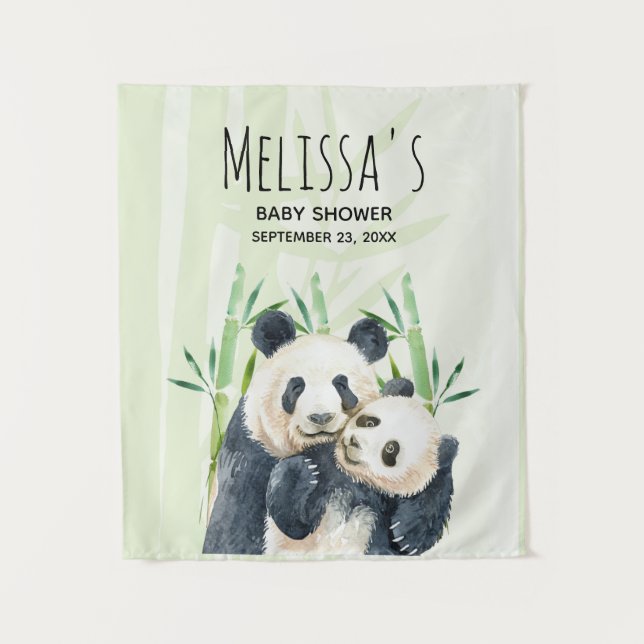 Cute Panda Bears Cuddling Watercolor Baby Shower Tapestry (Front)