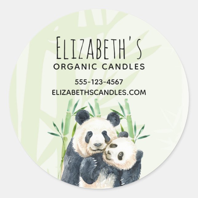 Cute Panda Bears Cuddling Watercolor Business Classic Round Sticker (Front)