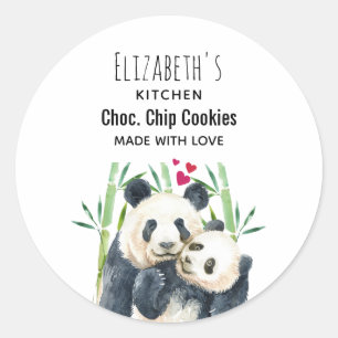Cute Panda Bears Cuddling Watercolor Kitchen Classic Round Sticker