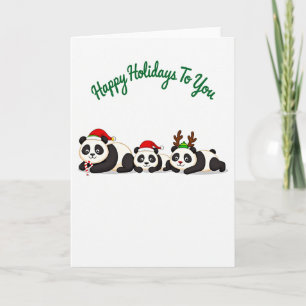 Cute Panda Bears Happy Holidays Santa and Reindeer Card
