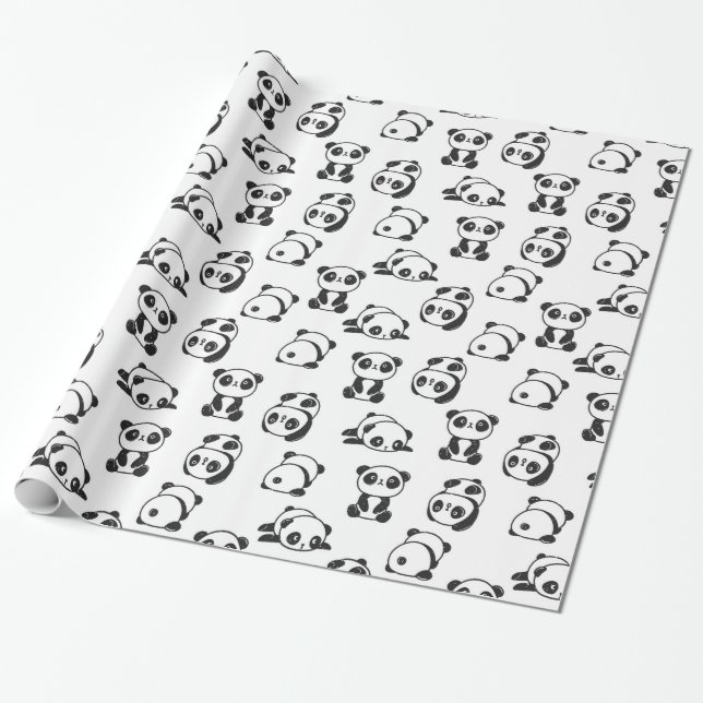 Cute Panda Bears Pattern Wrapping Paper (Unrolled)