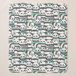 Cute Panda Bears Playing Kittens  Sherpa Blanket