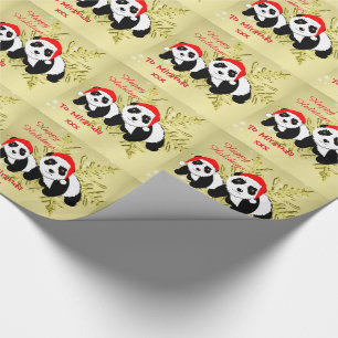 Cute Panda Bears Sparkly Gold Personalised Wrapping Paper