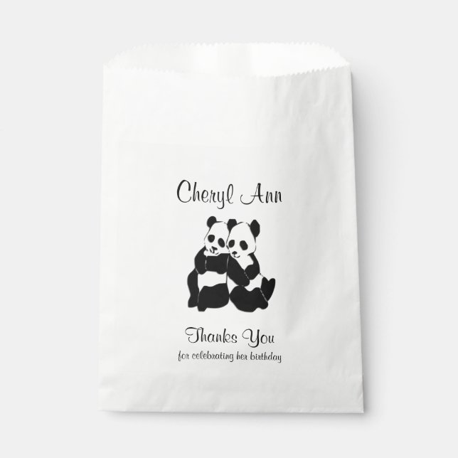 Cute Panda Bears Thank you Favour Bag (Front)