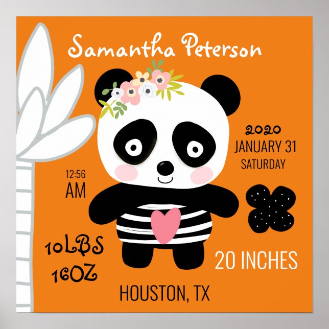 Cute Panda Birth Announcement Poster (Front)