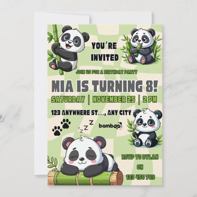 Cute Panda Birthday invitation  (Front)