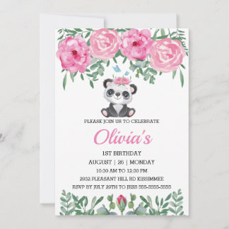 Cute Panda Birthday Invitation Pin Water Colour