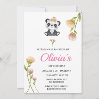 Cute Panda Birthday Invitation Pin Water Colour