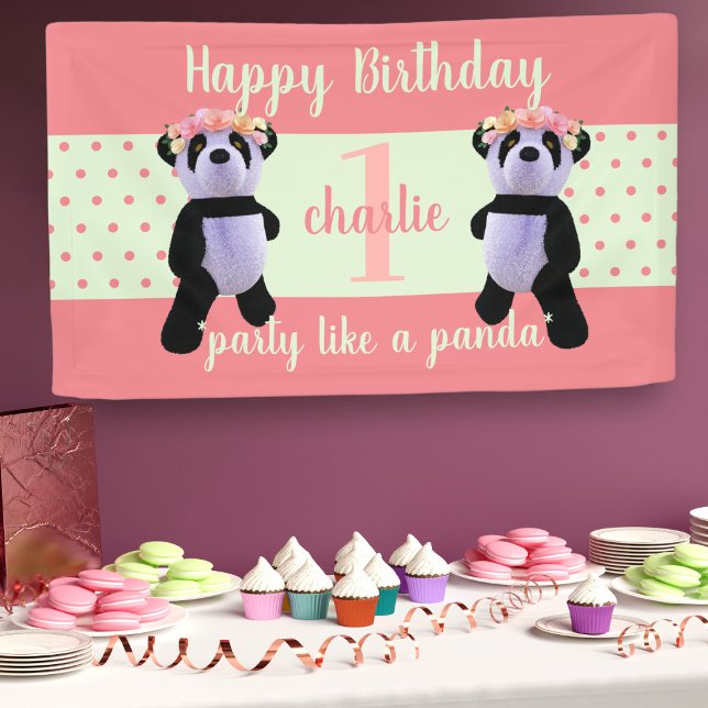 Cute Panda Birthday Party Banner (Party like a panda! Just add you name and age to this party banner)