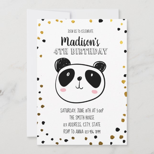 Cute panda birthday party invitation (Front)