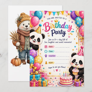 Cute Panda Birthday Party Invitation Card