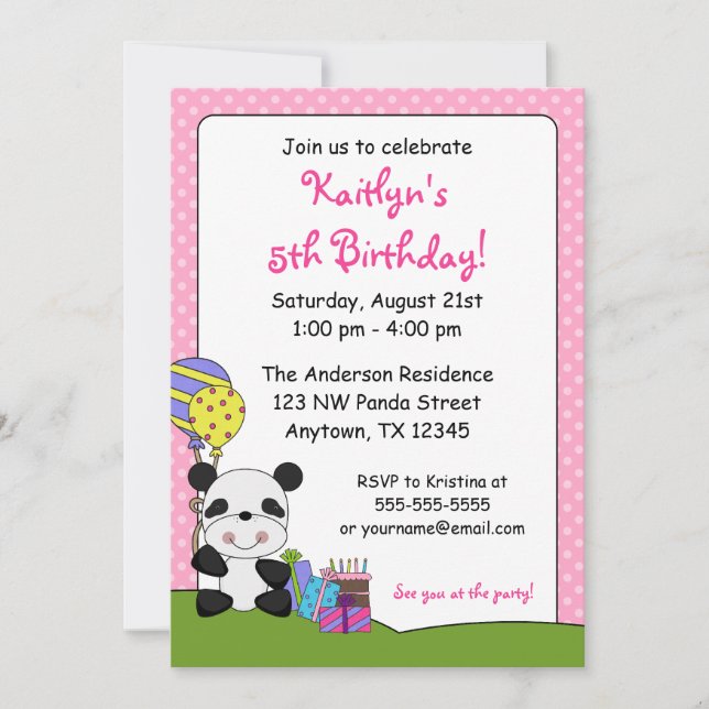 Cute Panda Birthday Party Invitations (Front)