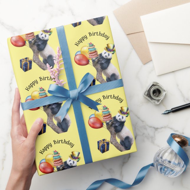 Cute Panda Birthday Party Wrapping Paper Roll (Gifting)