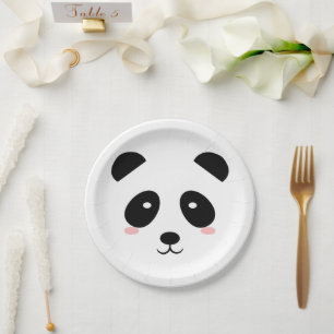 Cute Panda Black and White Simple Modern Paper Plate