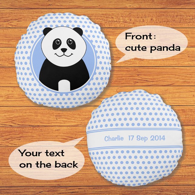 Cute panda blue spots name on back round cushion (Creator Uploaded)