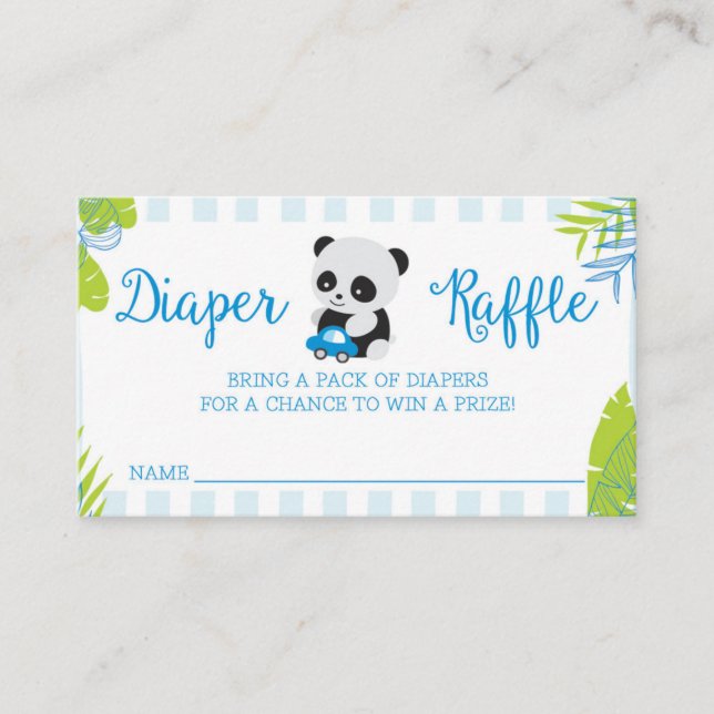 Cute Panda Boy Baby Shower Diaper Raffle Cards (Front)