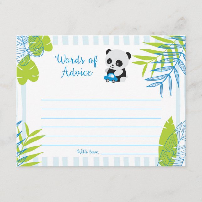 Cute Panda Boy Baby Shower Words of Advice Cards (Front)