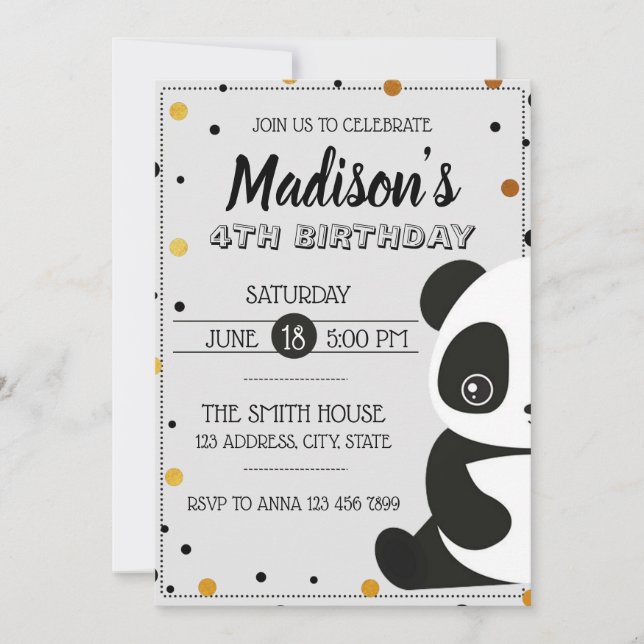 Cute Panda Cartoon Birthday Party RSVP Invitation (Front)
