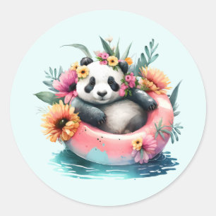 Cute Panda Chilling in an Inner Tube Classic Round Sticker
