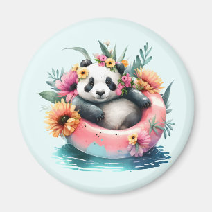 Cute Panda Chilling in an Inner Tube Magnet