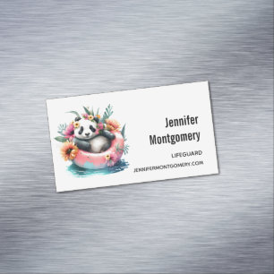 Cute Panda Chilling in an Inner Tube Magnetic Business Card