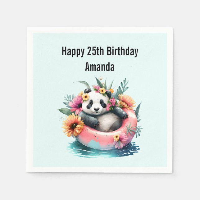 Cute Panda Chilling in an Inner Tube Napkin (Front)