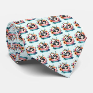 Cute Panda Chilling in an Inner Tube Patterned Tie