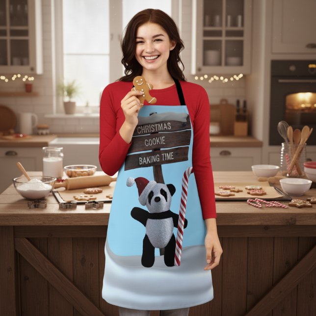 Cute Panda Christmas Cookie Baking Time Apron (Have fun when baking Christmas cookies in this festive panda apron. )