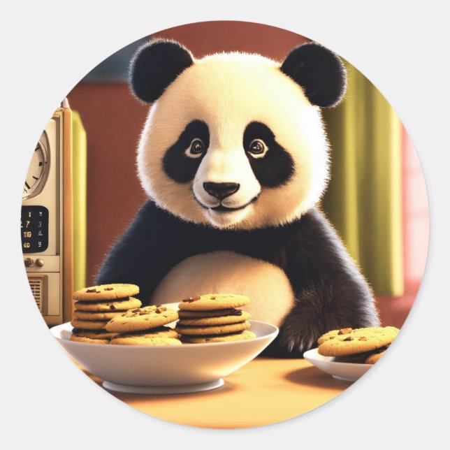 cute panda  classic round sticker (Front)