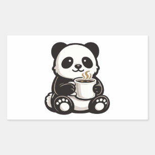 Cute Panda Coffee – Kawaii Panda Holding Coffee Rectangular Sticker