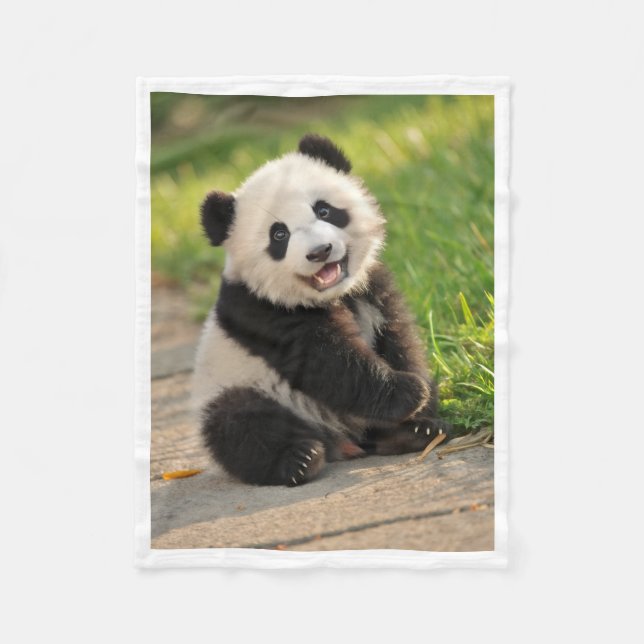 Cute Panda Cub Sherpa Throw Fleece Blanket (Front)