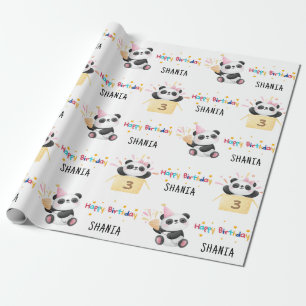 Cute Panda Custom Age Name Birthday Wrapping Paper
