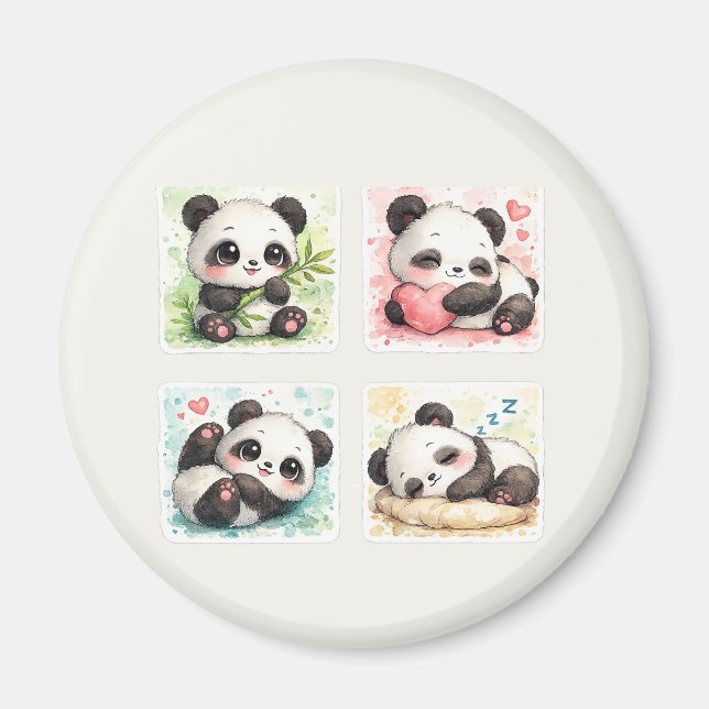 Cute Panda Custom Magnet Aesthetic Watercolor  (Front)