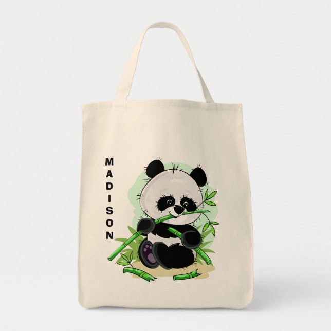 Cute Panda custom name tote bags (Front)